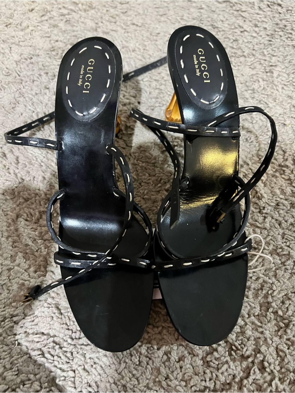 Gucci x Tom Ford Bamboo heels Black Leather Strappy Heels